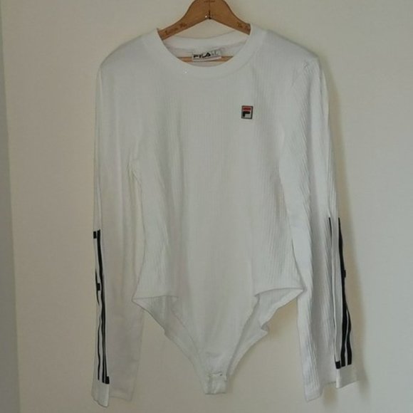 Fila Tops - FILA Women's Size US XL White Spell Out Long Wide Sleeve One Piece Body Suit